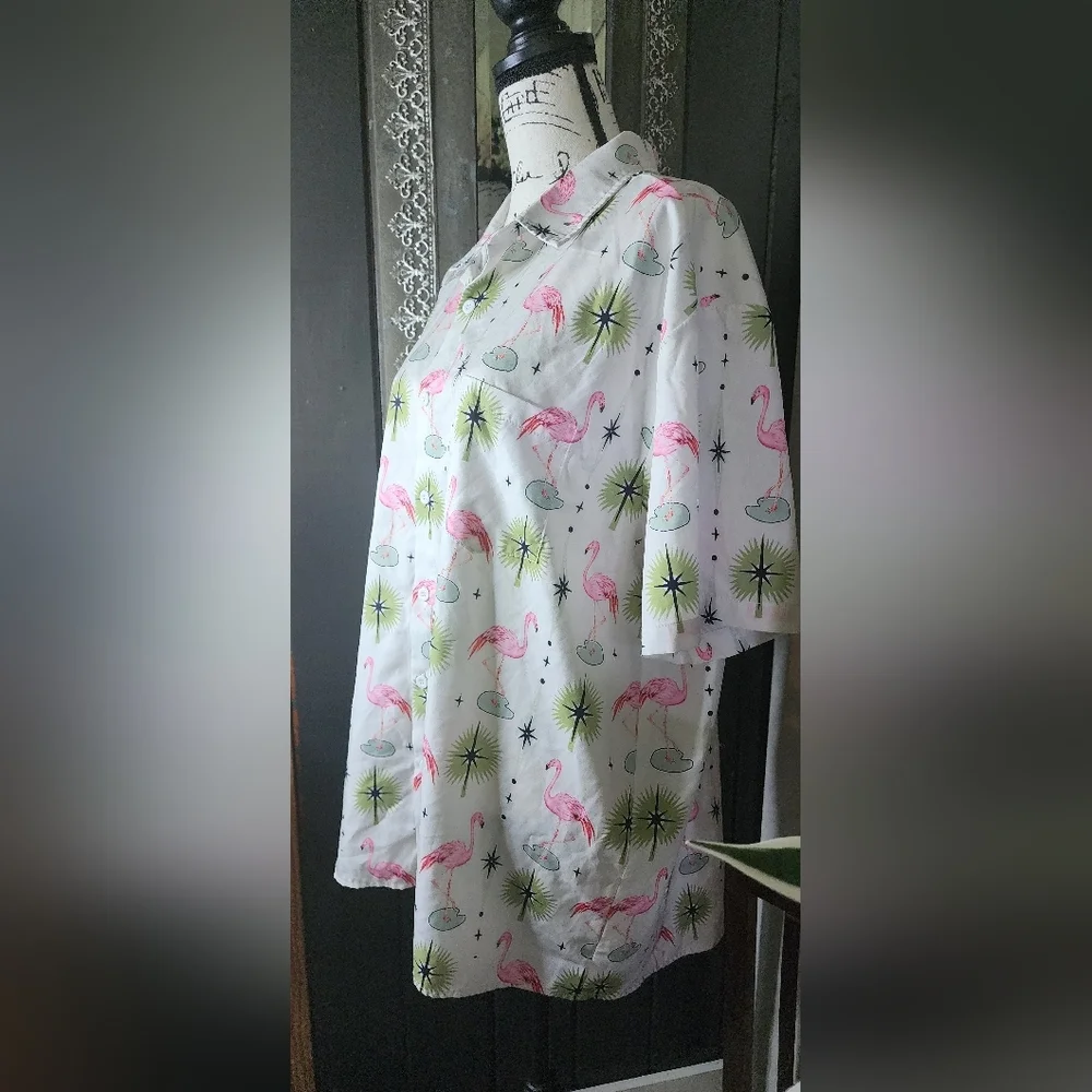 Hardaddy Tropical Flamingo Print Men's Casual Shirt - Picture 2 of 5